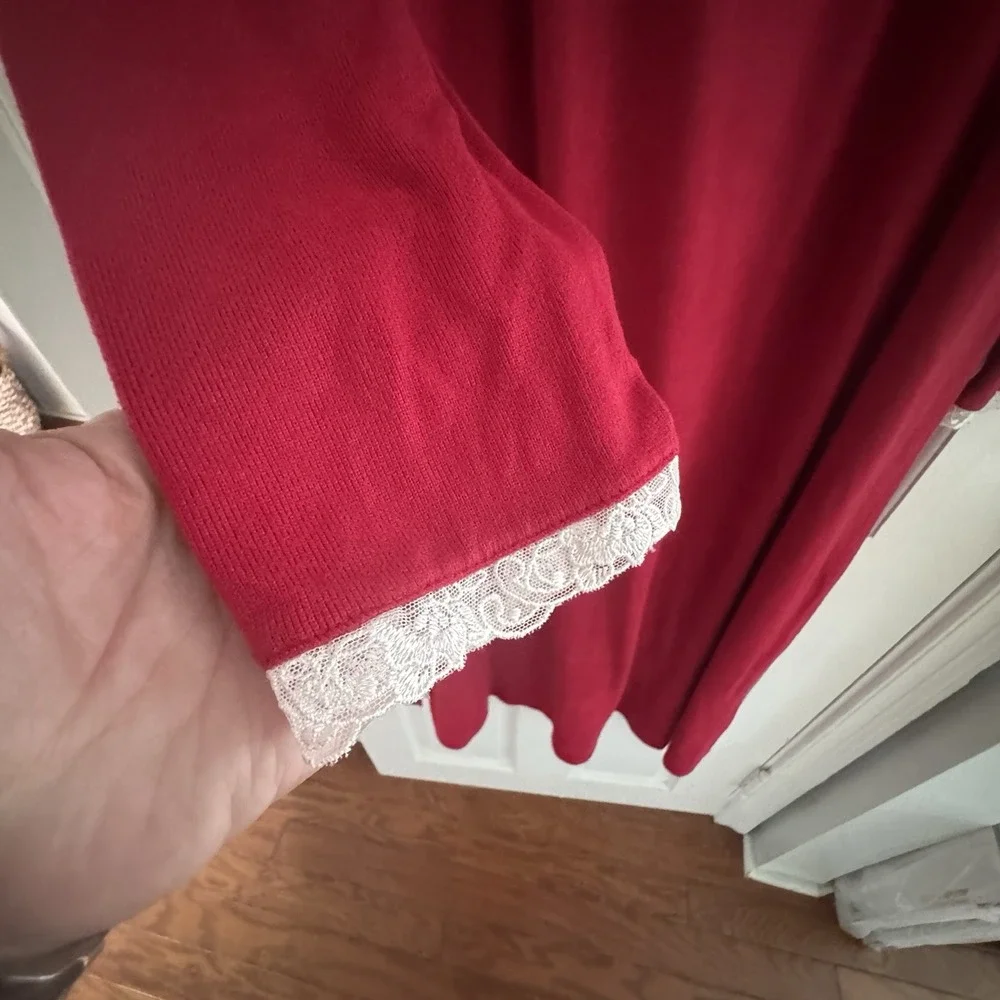 Charter Club Red Lace Trim Nightgown S Holiday‎ Christmas Cottagecore Victorian